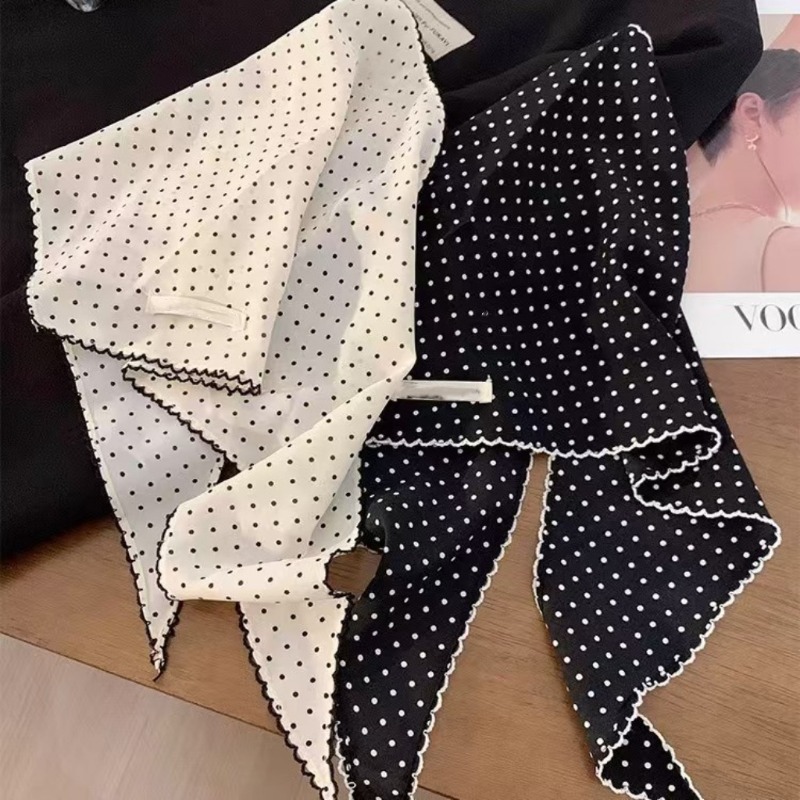 ผ้าพันคอสีดำลายจุดสีขาวสำหรับผ - Ascot Neck Scarf บทวิจารณ์และราคา