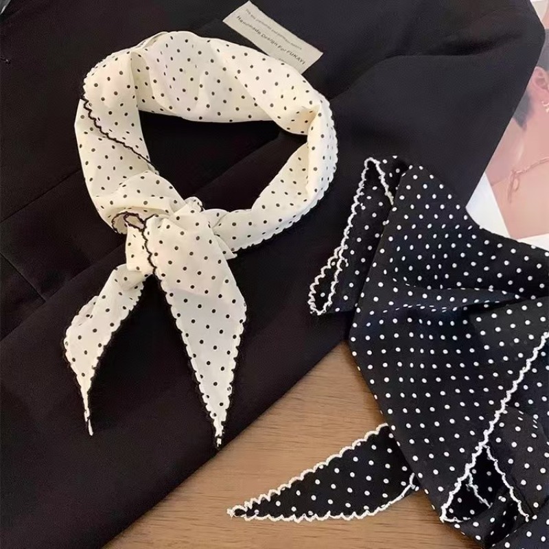 ผ้าพันคอสีดำลายจุดสีขาวสำหรับผ - Ascot Neck Scarf บทวิจารณ์และราคา